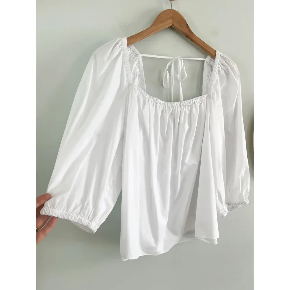 Madewell | NWT | Puff-Sleeve Babydoll Top in Eyelet White | Sz 10
